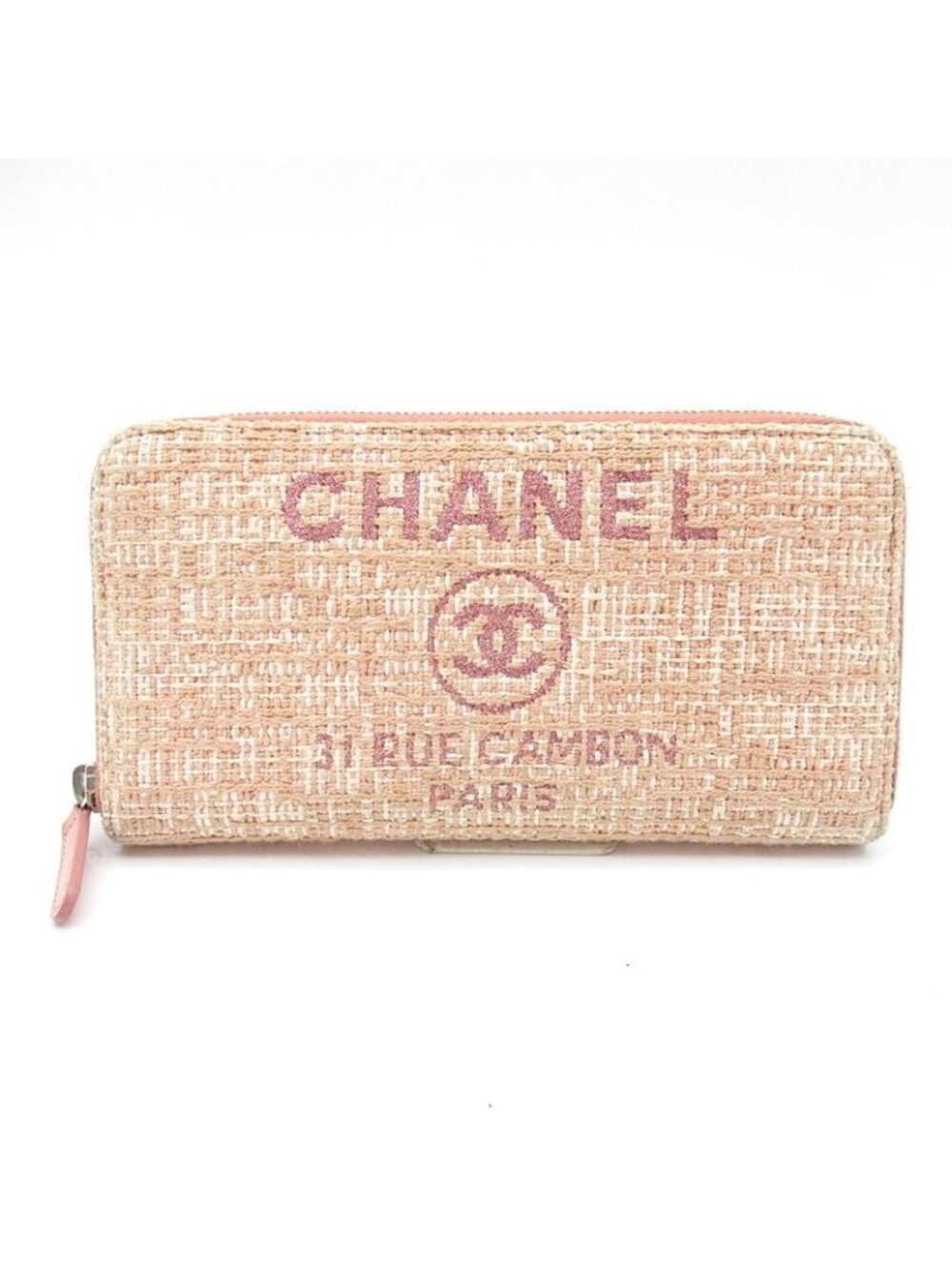 Chanel Deauville Line Full Zipper Wallet Canvas Pink